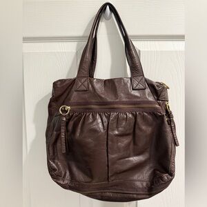 Abro Chic Mocha Mousse Leather Shoulder Bag Lots of gold zipper detail excellent